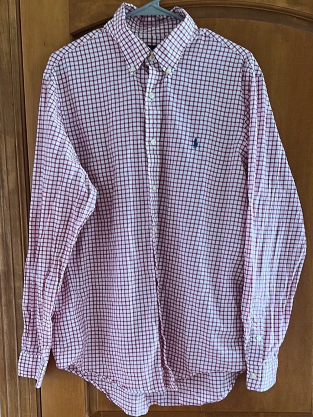 Ralph Lauren Men’s Red and White Gingham Plaid Button Down Casual Shirt XL 🐎